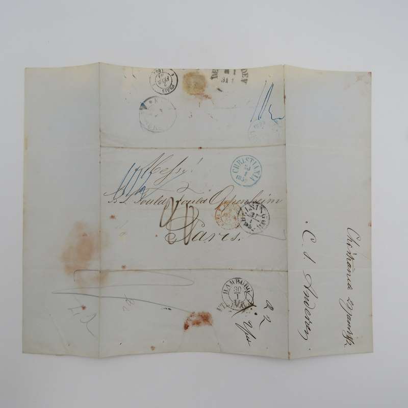 1852 Early Letter from Christiania (Norway) to Paris forwarded through the Swedish Post Office