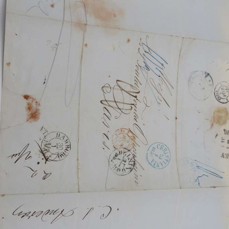1852 Early Letter from Christiania (Norway) to Paris forwarded through the Swedish Post Office
