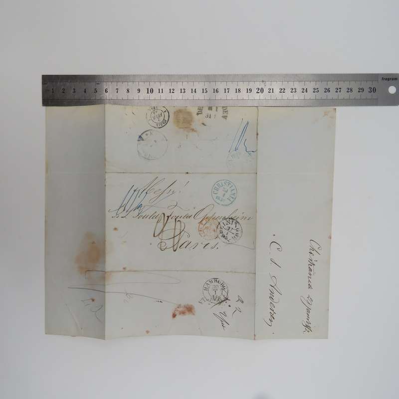 1852 Early Letter from Christiania (Norway) to Paris forwarded through the Swedish Post Office