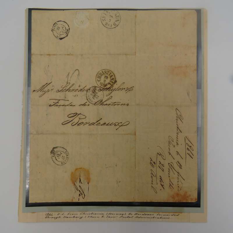 1861 Early letter from Christiania (Norway) to Bordeaux forwarded through Hamburg