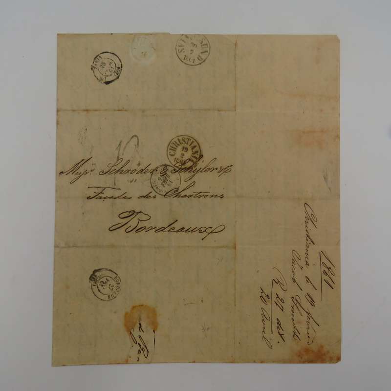 1861 Early letter from Christiania (Norway) to Bordeaux forwarded through Hamburg