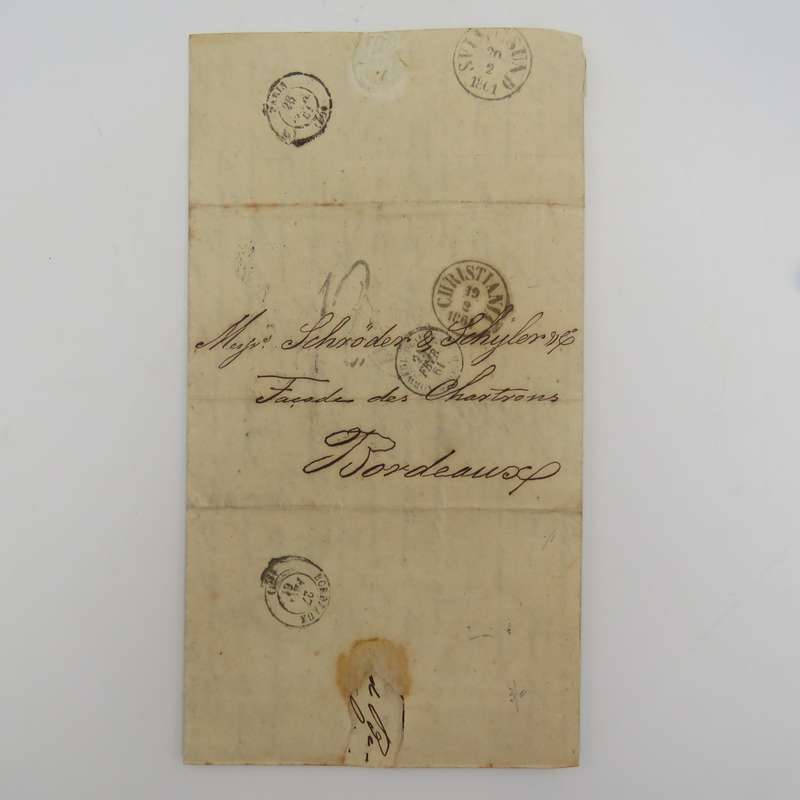 1861 Early letter from Christiania (Norway) to Bordeaux forwarded through Hamburg