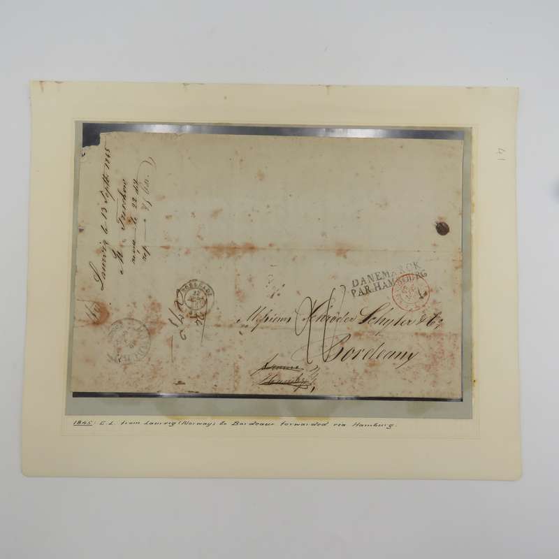 1845 Letter sent from Lauwig (Norway) to Bordeaux (France) forwarded through Hamburg (Germany)