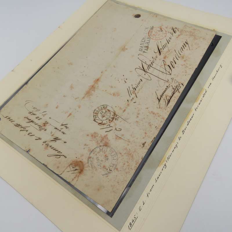 1845 Letter sent from Lauwig (Norway) to Bordeaux (France) forwarded through Hamburg (Germany)