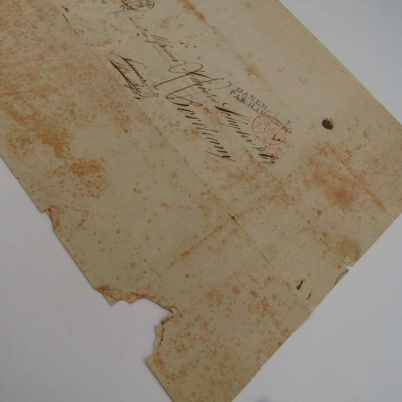 1845 Letter sent from Lauwig (Norway) to Bordeaux (France) forwarded through Hamburg (Germany)