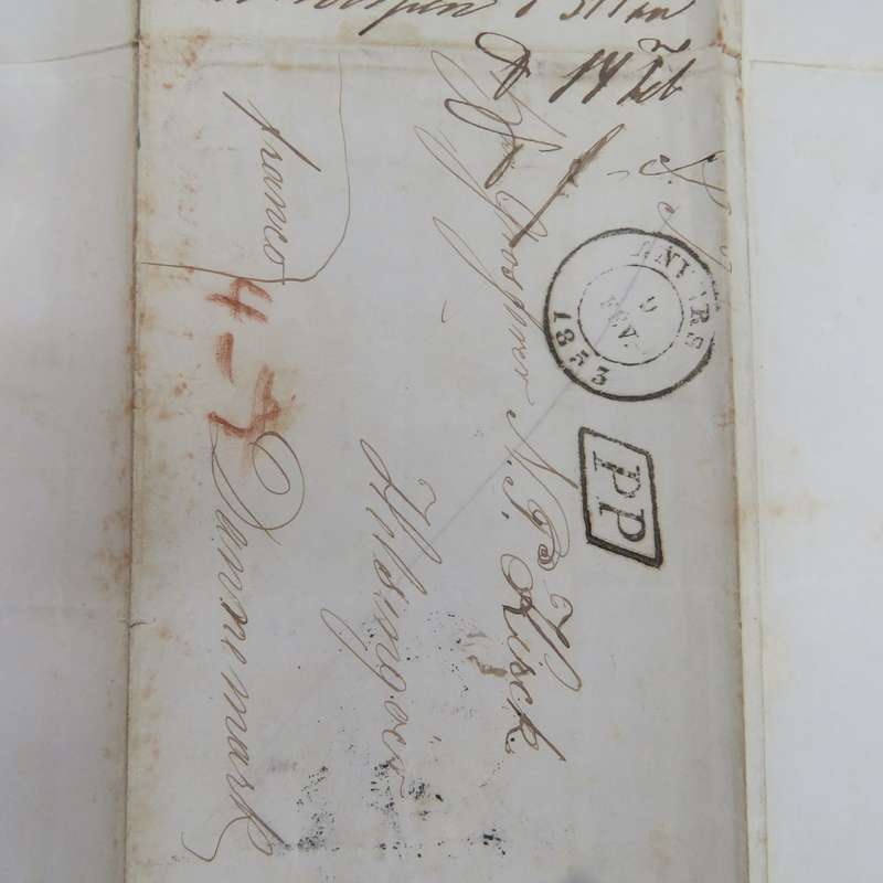 1853 Cover from Antwerp to Elsinore (Denmark) forwarded through the Danish Post Office in Hamburg.