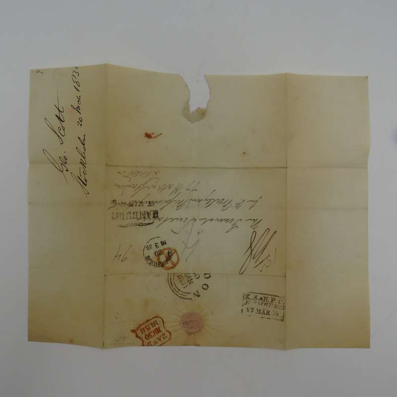 1838 Cover from Stockholm to London forwarded through the Swedish - Norwegian Post Office in Hamburg