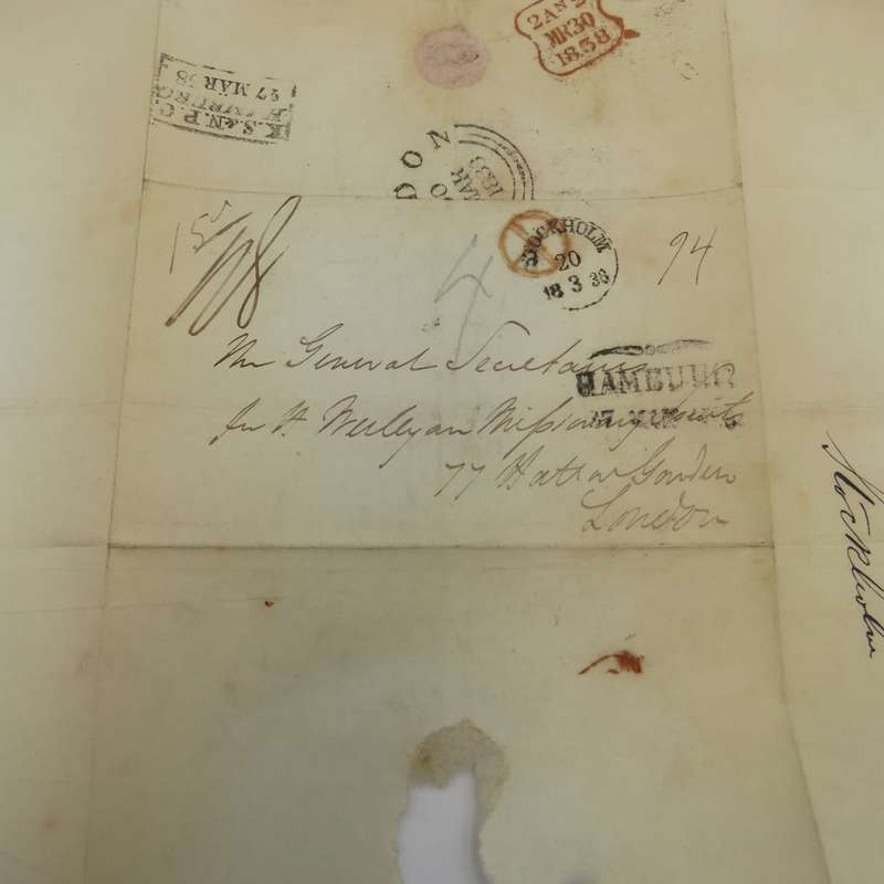 1838 Cover from Stockholm to London forwarded through the Swedish - Norwegian Post Office in Hamburg