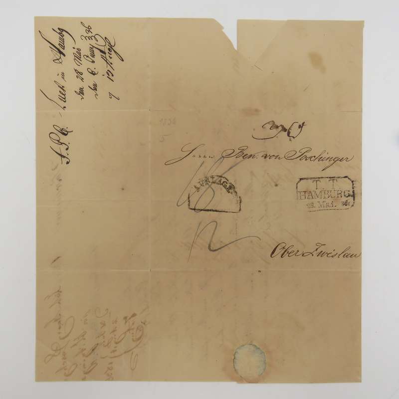 1836 Letter from Hamburg to Ober Zwislaw forwarded through the Thurn & Taxi's Postal Administration