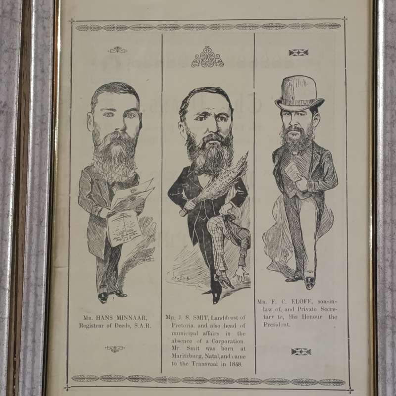 Lot of 7 framed 1891 ZAR character sketches