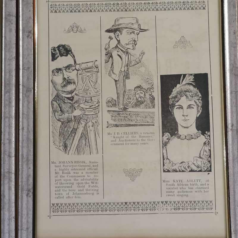 Lot of 7 framed 1891 ZAR character sketches