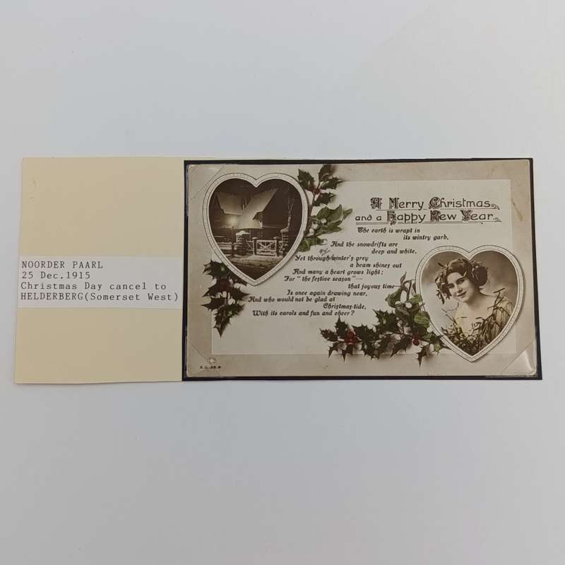 1915 WW1 period postcard - Noorder Paarl to Helderberg with Christmas Day cancel 25 December 1915