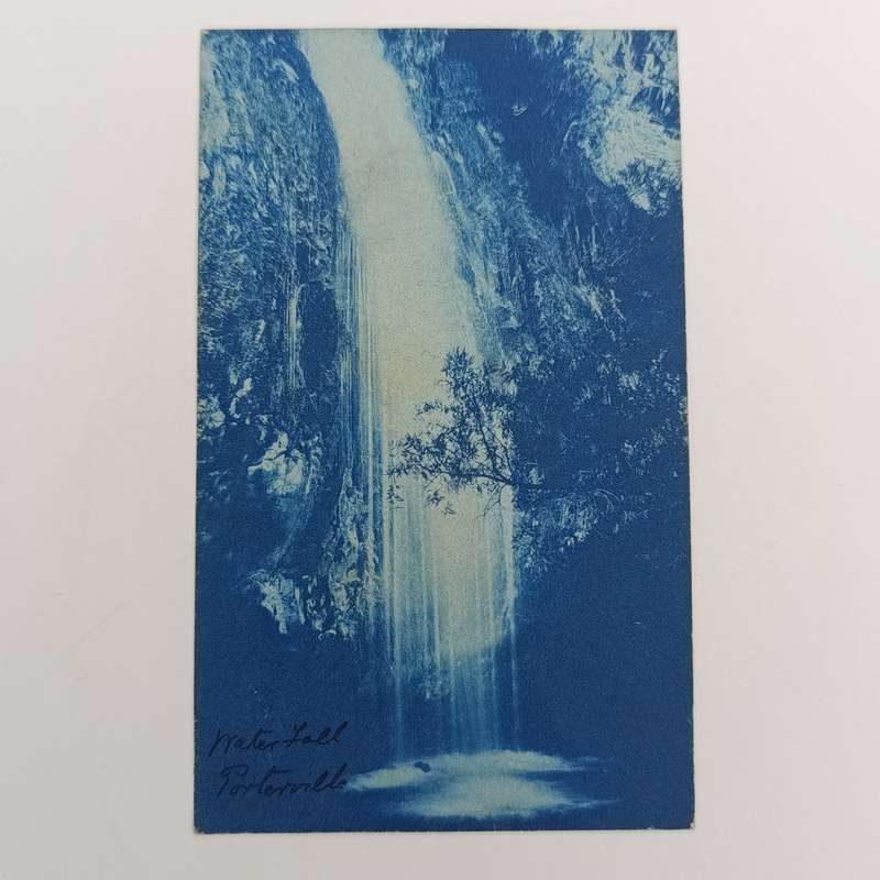 1908 Postcard Porteville to Stellenbosch to Susie Wium at Bloemhof - picture of Porteville Waterfall