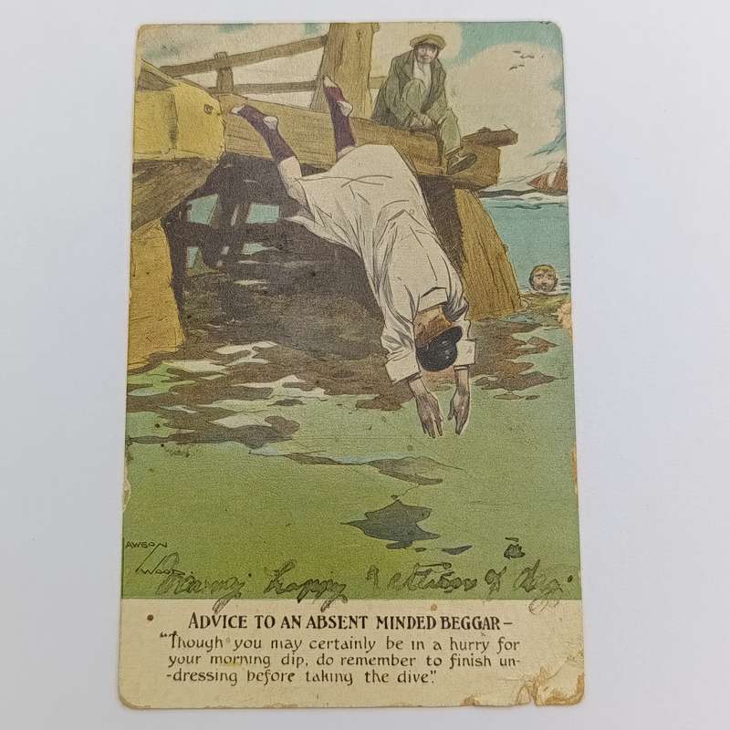1909 Funny postcard Muizenberg to Sea Point - with three anchor Bay cancel - light damage