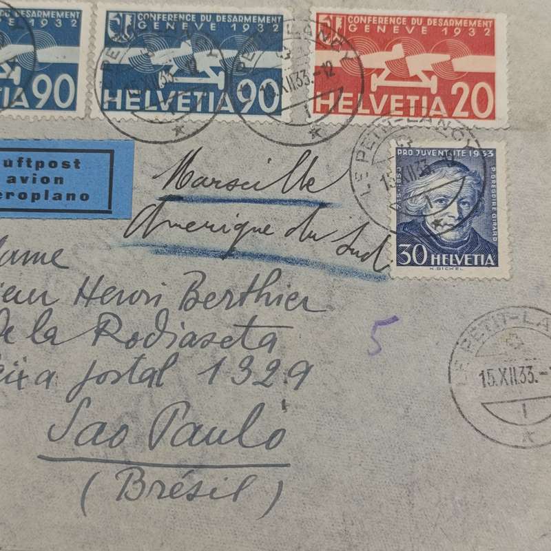 Air mail cover Petit-Lancy  Switzerland to SAO Paulo Brazil cancelled 15-12-1933