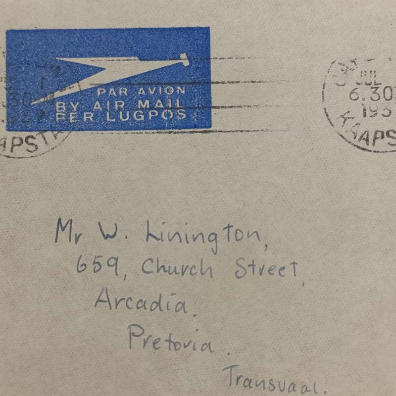 Air Mail cover from Cape Town to Pretoria 1 July 1937 - All-Air-Mail - with SACC 56 and Cape Town