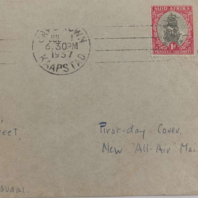 Air Mail cover from Cape Town to Pretoria 1 July 1937 - All-Air-Mail - with SACC 56 and Cape Town