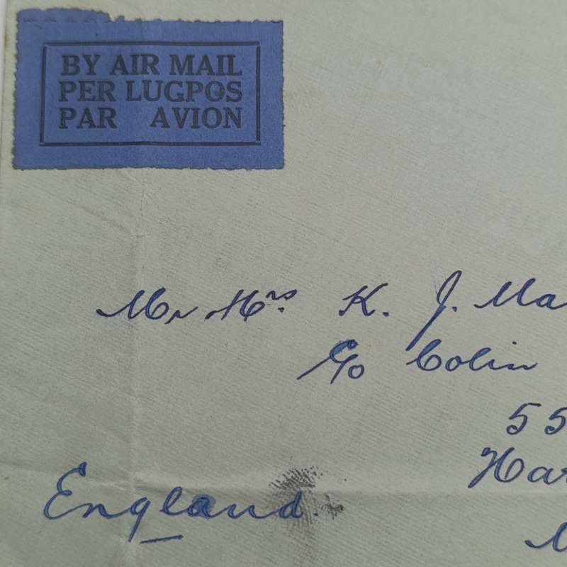 South African Air mail cover from Durban South Africa to Middlesex England 8 November 1932