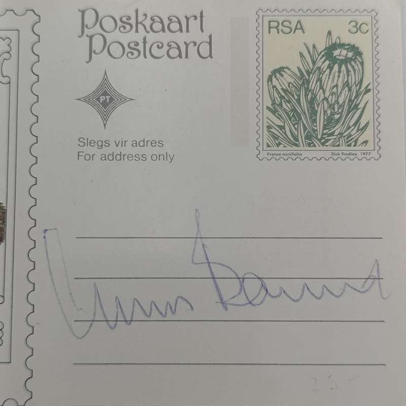 1979 South Africa rose postcard with Prof Chris Barnard rose - signed by Prof Barnard