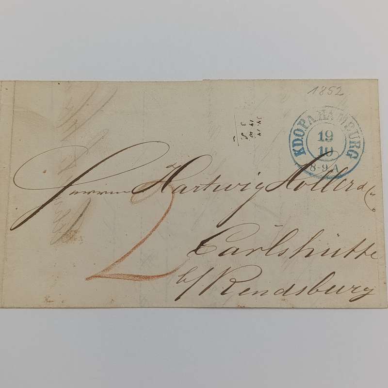 Cover from the Danish Post office in Hamburg to Carlshutte by Rendsburg