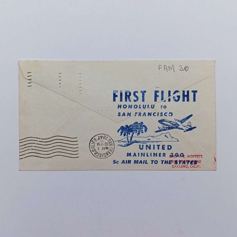 First Flight Cover Honolulu Hawaii to San Francisco California USA 1 May 1947 with 5c USA stamp