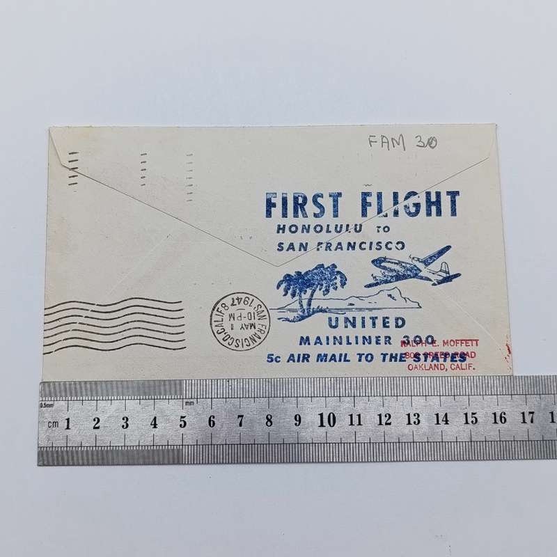 First Flight Cover Honolulu Hawaii to San Francisco California USA 1 May 1947 with 5c USA stamp