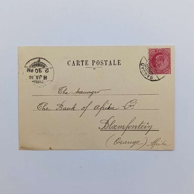 Postcard from Bagdad Iraq to Bloemfontein, South Africa (pre union) posted 8 Jan 1910
