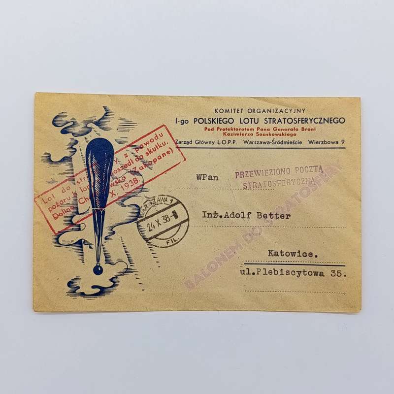 Balloon cover for the first flight into the Stratosphere - Poland 24/10/38