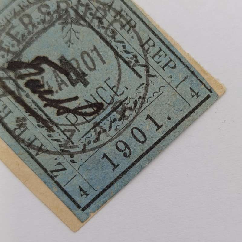 1901 ZAR Pietersburg type 1 used 4 pence stamp on card - SACC 10 - used at Pietersburg