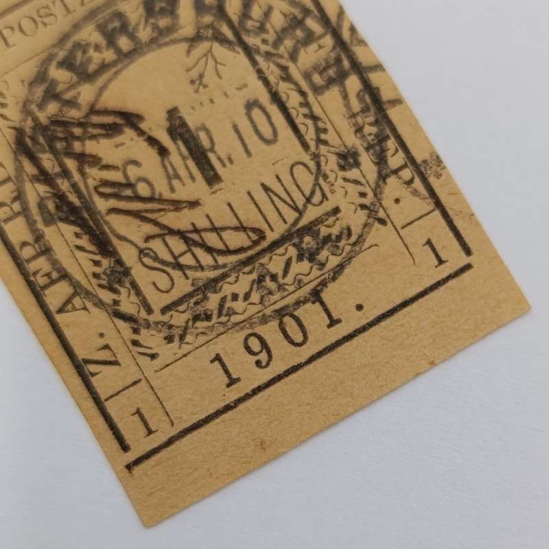 1901 ZAR Pietersburg type 3 imperforated 1 Shilling used stamp - used at Pietersburg 6 April 1901
