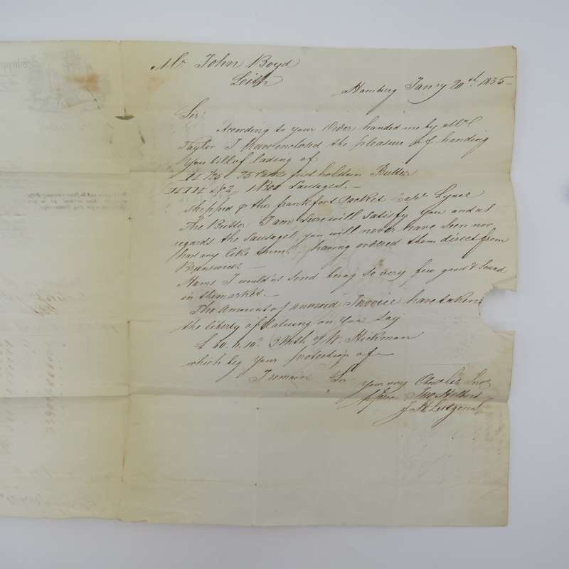 1835 Letter ( Bill of loading form) from Hamburg to Leith