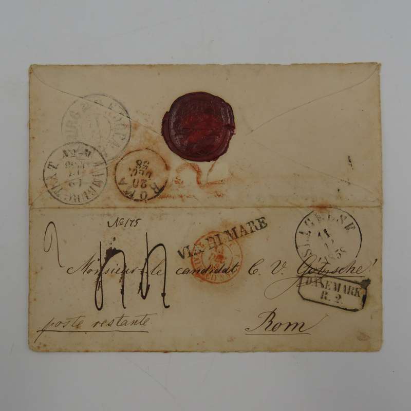 1858 Cover from Stagetse (Denmark) to Rome forwarded through the Danish Post Office in Hamburg