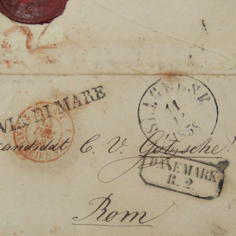 1858 Cover from Stagetse (Denmark) to Rome forwarded through the Danish Post Office in Hamburg