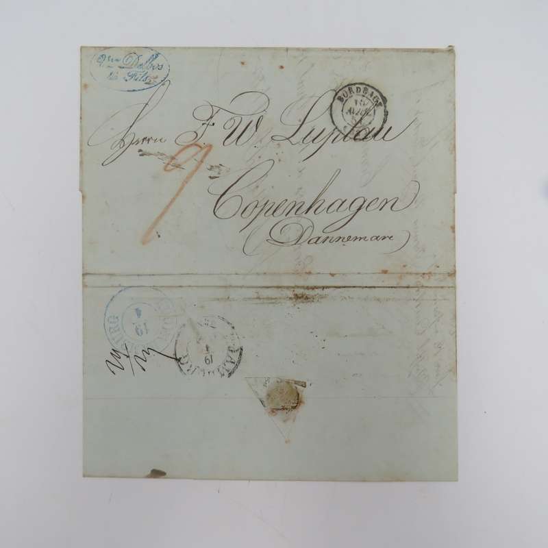 1851 Letter from Bordeaux to Copenhagen forwarded through the Danish Post Office in Hamburg