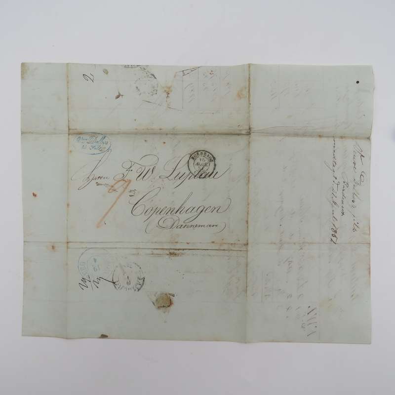 1851 Letter from Bordeaux to Copenhagen forwarded through the Danish Post Office in Hamburg