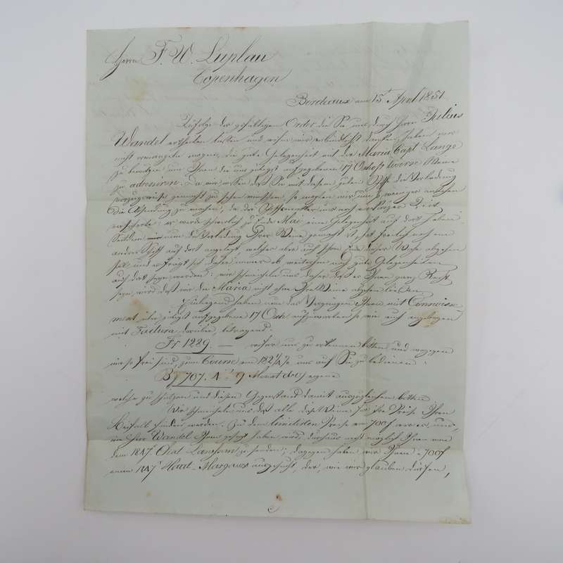 1851 Letter from Bordeaux to Copenhagen forwarded through the Danish Post Office in Hamburg