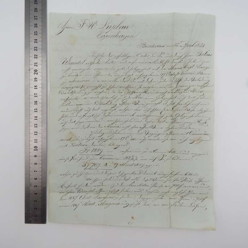 1851 Letter from Bordeaux to Copenhagen forwarded through the Danish Post Office in Hamburg