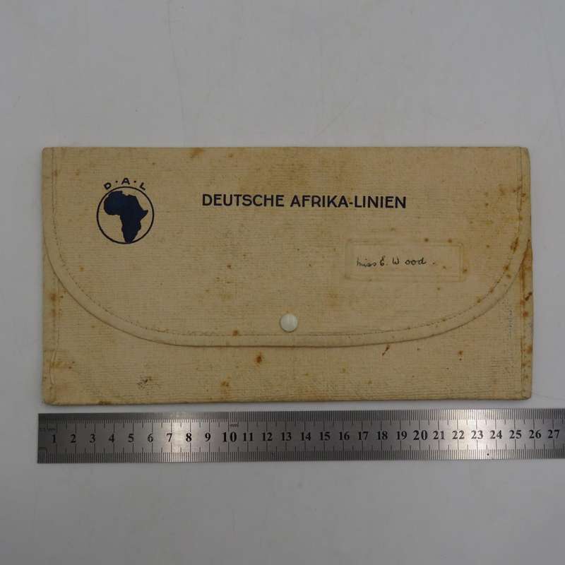 Vintage Deutsche Afrika-Linien document pouch with two menus and two notebooks with pencils for ship