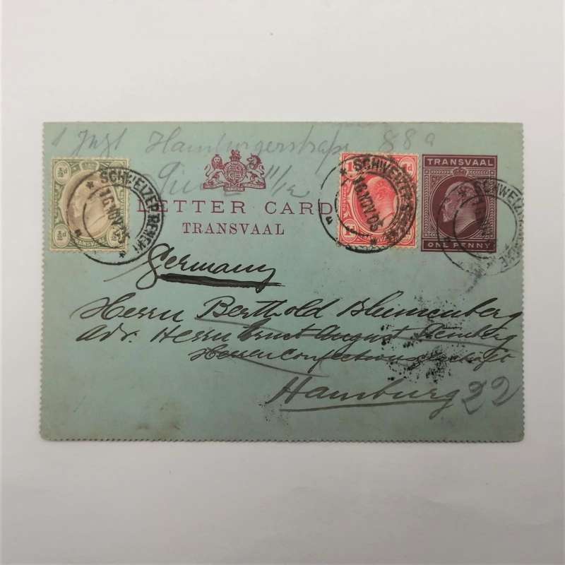 Letter card from Schweizen Reneke (Transvaal) to Hamburg Germany 16 Nov 1905 with 1d Transvaal stamp