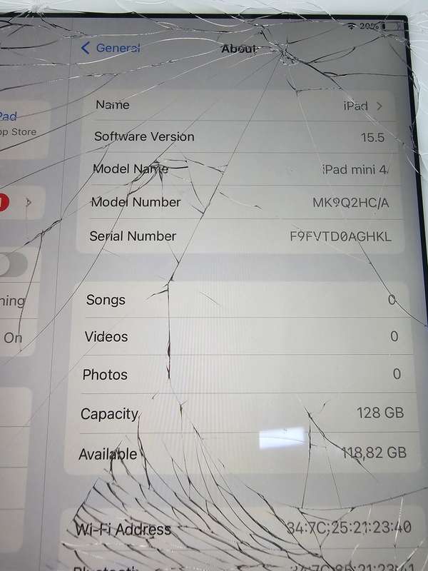 iPad Mini 4 - 128GB WiFi only -Digitizer cracked