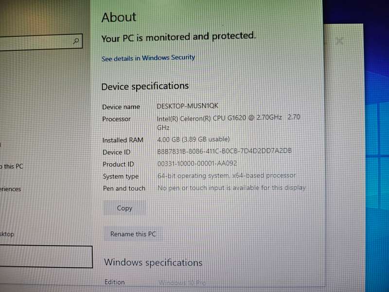 HP Pro desktop - Celeron G1620 4GB RAM 1TB HDD