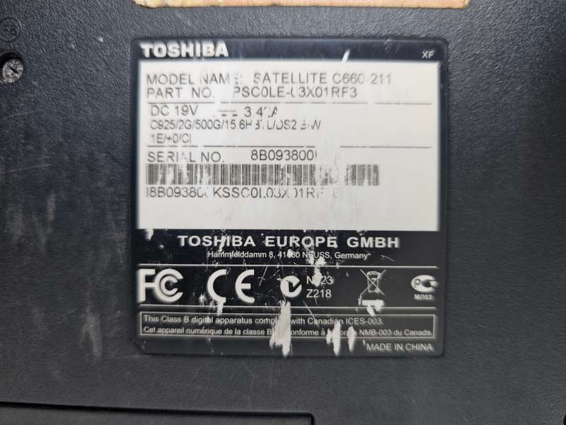 Toshiba Satellite C660-211  Dead Laptop  Battery Included  Sold As Is