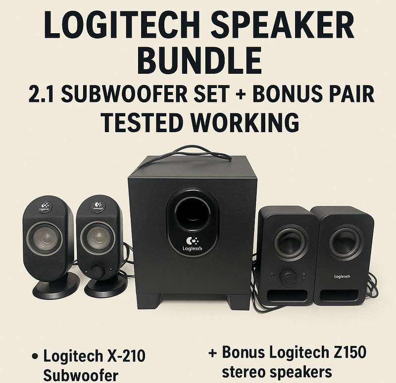 Logitech Speaker Bundle  2.1 Subwoofer Set + Bonus Pair  Tested Working