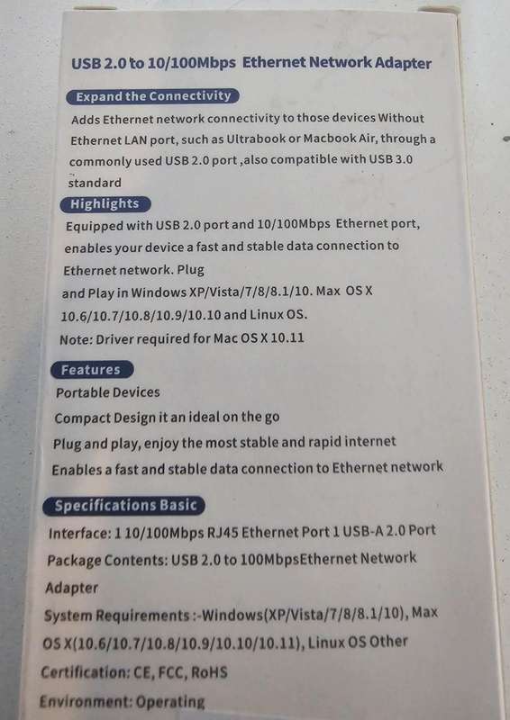 USB 2.0 to 10/100Mbps Ethernet Adapter - Plug & Play