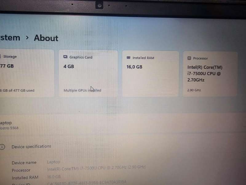 Dell Vostro 5568  i7 7th Gen  16GB RAM  512GB SSD  NVIDIA 4GB