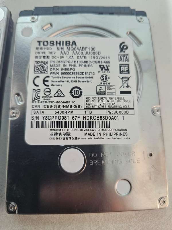 1TB Toshiba Laptop Hard Drive  Fully Tested & Formatted
