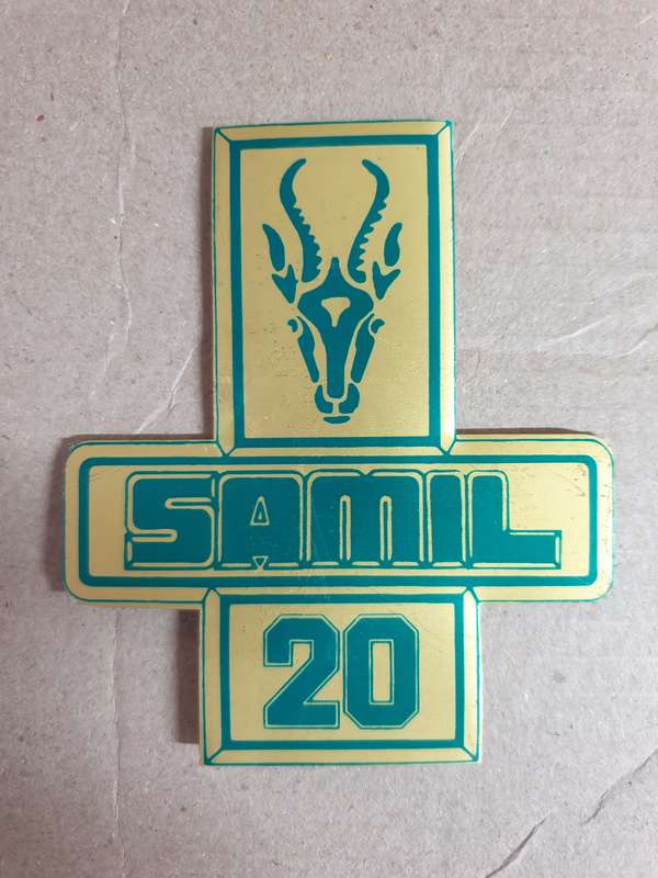 very scarce 100% original SADF era SA Army SAMIL 20 (mil truck) shiny flat sheet truck bonnet badge