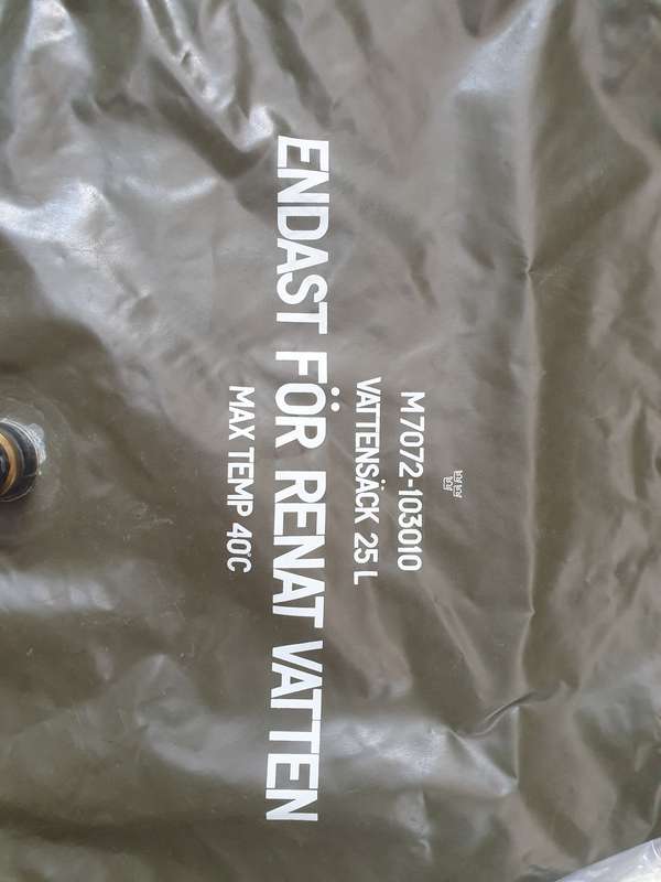 original swedish army issue 25 lt soft water-carrier olive green vinyl bag good clean undamaged used