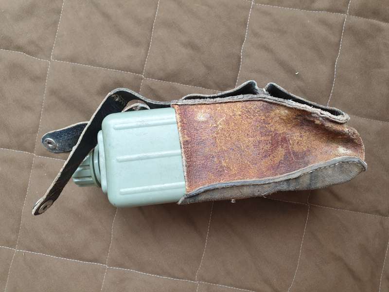 original SWA/Angola bushwar period terr used hand-made leather canteen carrier and Yugo canteen