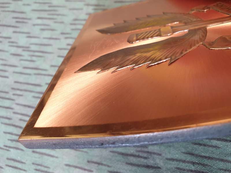 Nr 2 - Rhod commemorative wall plaque thin copper foil base with 3D copper unit badge used condition